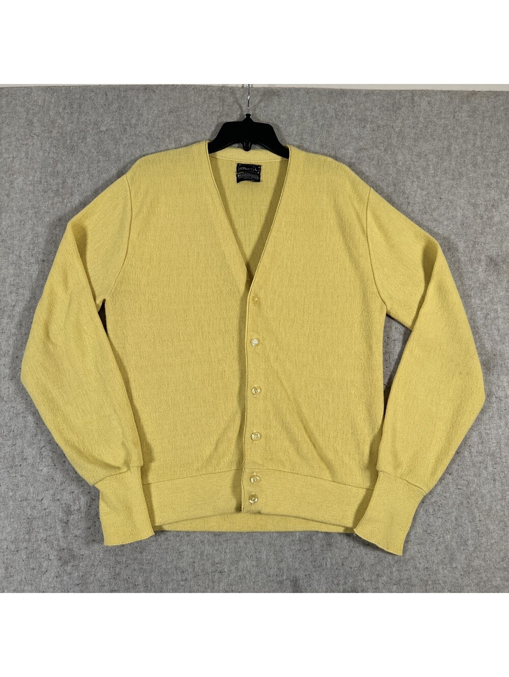 VTG 70s JCPenney Sweater Cardigan Royal Large Button Up Long Sleeve Yellow